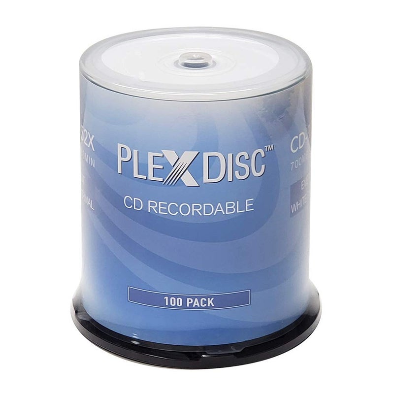 PlexDisc CD-R 700MB 52X White Thermal Hub Printable - 100 Disc Spindle (FFP) - 631-415-BX - Image 1